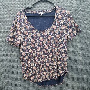 Lucky Brand Blouse Floral Blue Short Sleeve Women's Large